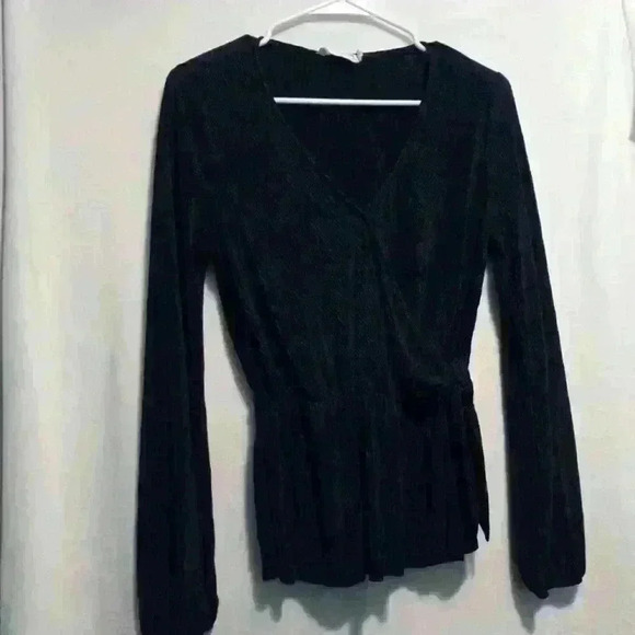 all in favor navy blue faux wrap top - Picture 1 of 6